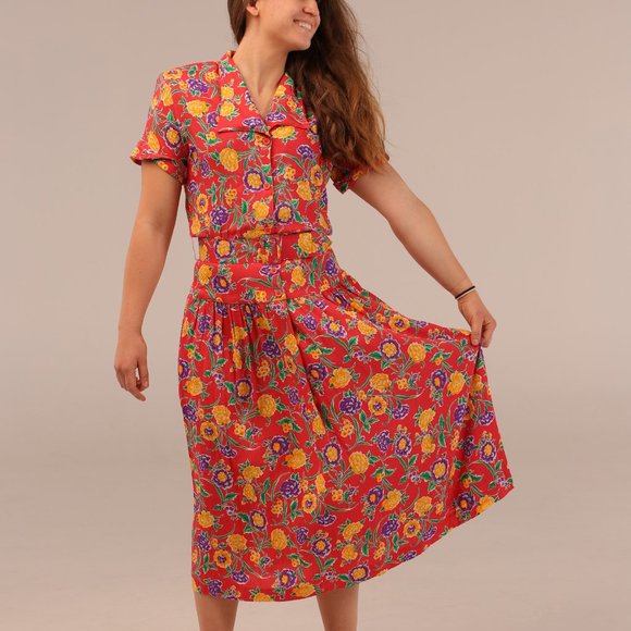 Vintage Dresses Vintage Rouie Collared Floral Dress W Belt Poshmark